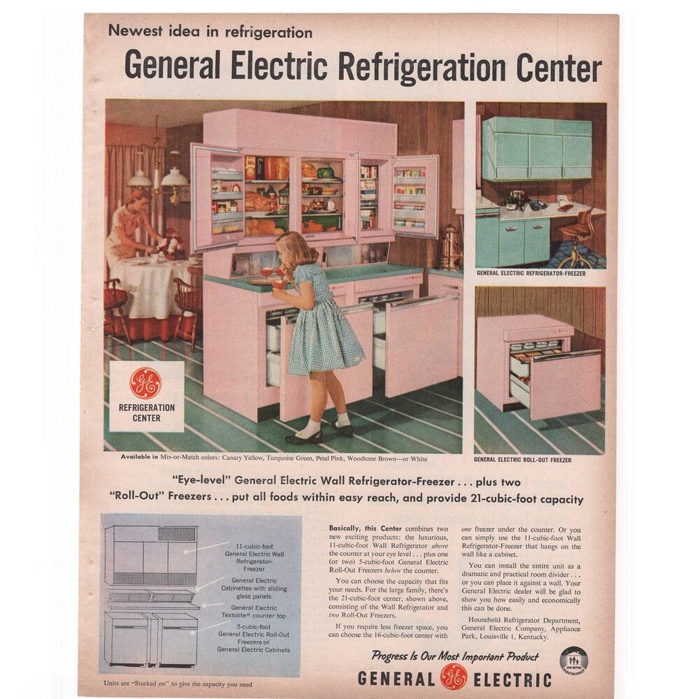 GE General Electric Refrigerator Magazine Advertisement 1957 Vintage Midcentury